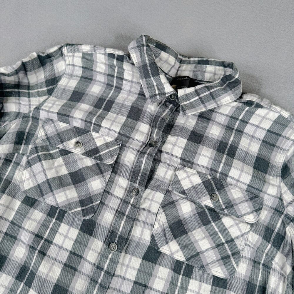 Eddie Bauer Women's Gray Western Plaid Long Sleeve Button Up Shirt , Size L